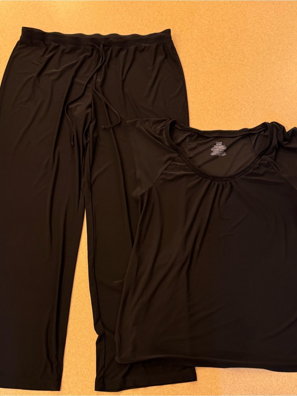 Black Women's Pajama Set - Short Sleeve Top & Drawstring Pants